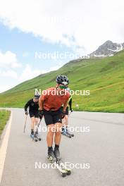 27.06.2024, Juf, Switzerland (SUI): Gion Stalder (SUI), Joscha Burkhalter (SUI), Sebastian Stalder (SUI), (l-r) - Biathlon summer training, Juf (SUI). www.nordicfocus.com. © Manzoni/NordicFocus. Every downloaded picture is fee-liable.