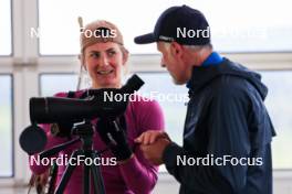 11.06.2024, Premanon, France (FRA): Justine Braisaz-Bouchet (FRA), Jean Paul Giachino (FRA), coach Team France, (l-r) - Biathlon summer training, Premanon (FRA). www.nordicfocus.com. © Manzoni/NordicFocus. Every downloaded picture is fee-liable.