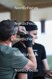 20.05.2024, Lenzerheide, Switzerland (SUI): Andreas Kuppelwieser (ITA), coach Team Switzerland, Niklas Hartweg (SUI), (l-r) - Biathlon summer training, Lenzerheide (SUI). www.nordicfocus.com. © Manzoni/NordicFocus. Every downloaded picture is fee-liable.