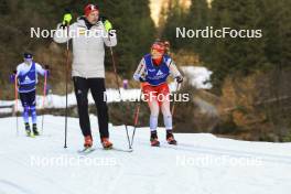 06.11.2024, Davos, Switzerland (SUI): Kein Einaste (EST), coach Team Switzerland, Lea Meier (SUI), (l-r) - Biathlon training, snowfarming track, Davos (SUI). www.nordicfocus.com. © Manzoni/NordicFocus. Every downloaded picture is fee-liable.