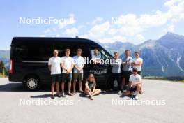 18.07.2024, Lenzerheide, Switzerland (SUI): Emil Bormetti (ITA), Coach Team USA, Maxime Germain (USA), Campbell Wright (NZL), Grace Castonguay (USA), Nikolas Burkhart (USA), Vaclav Cervenka (USA), Vincent Bonacci (USA), Bjorn Westervelt (USA), Armin Auchentaller (ITA), (l-r) - Biathlon summer training, Lenzerheide (SUI). www.nordicfocus.com. © Manzoni/NordicFocus. Every downloaded picture is fee-liable.