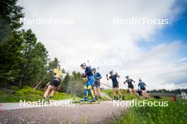 15.06.2024, Lavaze, Italy (ITA): Hanna Oeberg (SWE), Jesper Nelin (SWE), Malte Stefansson (SWE), Martin Ponsiluoma (SWE), Elvira Oeberg (SWE), Anna-Karin Heijdenberg (SWE), (l-r)  - Biathlon summer training, Lavaze (ITA). www.nordicfocus.com. © Barbieri/NordicFocus. Every downloaded picture is fee-liable.