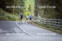 27.08.2024, Martell, Italy (ITA): Lukas Hofer (ITA), Patrick Braunhofer (ITA), Didier Bionaz (ITA), (l-r) - Biathlon summer training, Martell (ITA). www.nordicfocus.com. © Vanzetta/NordicFocus. Every downloaded picture is fee-liable.