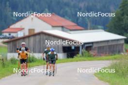 02.07.2024, Premanon, France (FRA): Fabien Claude (FRA), Emilien Jacquelin (FRA), Oscar Lombardot (FRA), Eric Perrot (FRA), (l-r) - Biathlon summer training, Premanon (FRA). www.nordicfocus.com. © Manzoni/NordicFocus. Every downloaded picture is fee-liable.