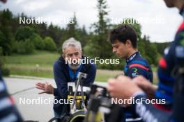 15.06.2024, Correncon-en-Vercors, France (FRA): Jean-Pierre Amat (FRA), Olympic Champion and shooting coach Team France, Oscar Lombardot (FRA), (l-r) - Biathlon summer training, Correncon-en-Vercors (FRA). www.nordicfocus.com. © Joly/NordicFocus. Every downloaded picture is fee-liable.