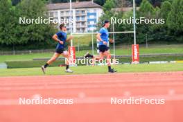 03.07.2024, Saint-Claude, France (FRA): Oscar Lombardot (FRA), Fabien Claude (FRA), (l-r) - Biathlon summer training, Premanon (FRA). www.nordicfocus.com. © Manzoni/NordicFocus. Every downloaded picture is fee-liable.