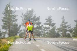 02.09.2024, Font-Romeu, France (FRA): Viktor Brandt (SWE), Anton Ivarsson (SWE), (l-r) - Biathlon summer training, Font-Romeu (FRA). www.nordicfocus.com. © Authamayou/NordicFocus. Every downloaded picture is fee-liable.