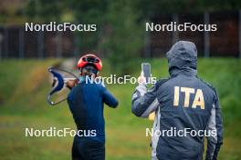 27.09.2024, Lavaze, Italy (ITA): Lisa Vittozzi (ITA), Jonne Kahkonen (FIN), coach Team Italy, (l-r) - Biathlon summer training, Lavaze (ITA). www.nordicfocus.com. © Barbieri/NordicFocus. Every downloaded picture is fee-liable.