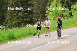 11.06.2024, Premanon, France (FRA): Jeanne Richard (FRA), Oceane Michelon (FRA), Julien Robert (FRA), (l-r) - Biathlon summer training, Premanon (FRA). www.nordicfocus.com. © Manzoni/NordicFocus. Every downloaded picture is fee-liable.