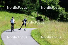 15.07.2024, Lenzerheide, Switzerland (SUI): Bjorn Westervelt (USA), Emil Bormetti (ITA), Coach Team USA, (l-r) - Biathlon summer training, Lenzerheide (SUI). www.nordicfocus.com. © Manzoni/NordicFocus. Every downloaded picture is fee-liable.