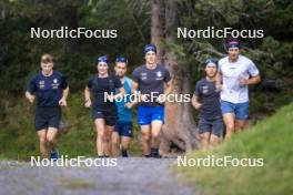 26.08.2024, Martell, Italy (ITA): Elia Zeni (ITA), Dorothea Wierer of Italy, Patrick Braunhofer (ITA), Didier Bionaz (ITA), Andrea Zattoni (ITA), coach Team Italy, Tommaso Giacomel (ITA), (l-r) - Biathlon summer training, Martell (ITA). www.nordicfocus.com. © Vanzetta/NordicFocus. Every downloaded picture is fee-liable.