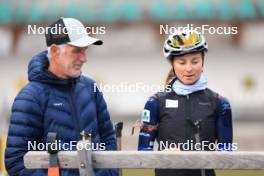 11.10.2024, Ramsau am Dachstein, Austria (AUT): Jean Paul Giachino (FRA), coach Team France, Jeanne Richard (FRA), (l-r) - Biathlon summer training, Dachsteinglacier, Ramsau am Dachstein (AUT). www.nordicfocus.com. © Manzoni/NordicFocus. Every downloaded picture is fee-liable.