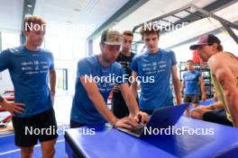 23.07.2024, Premanon, France (FRA): Damien Levet (FRA), Louis Deschamps (FRA), Theo Guiraud Poillot (FRA), Valentin Lejeune (FRA), Emilien Claude (FRA), (l-r) - Biathlon summer training, Premanon (FRA). www.nordicfocus.com. © Manzoni/NordicFocus. Every downloaded picture is fee-liable.