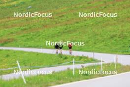 27.06.2024, Juf, Switzerland (SUI): Gion Stalder (SUI), Sebastian Stalder (SUI), Joscha Burkhalter (SUI), (l-r) - Biathlon summer training, Juf (SUI). www.nordicfocus.com. © Manzoni/NordicFocus. Every downloaded picture is fee-liable.