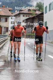 27.06.2024, Juf, Switzerland (SUI): Aita Gasparin (SUI), Elisa Gasparin (SUI), Joscha Burkhalter (SUI), (l-r) - Biathlon summer training, Juf (SUI). www.nordicfocus.com. © Manzoni/NordicFocus. Every downloaded picture is fee-liable.