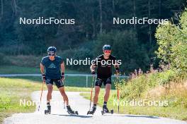 29.08.2024, Bessans, France (FRA): Quentin Fillon-Maillet (FRA), Emilien Jacquelin (FRA), (l-r) - Biathlon summer training, Bessans (FRA). www.nordicfocus.com. © Authamayou/NordicFocus. Every downloaded picture is fee-liable.