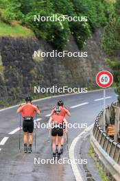 27.06.2024, Juf, Switzerland (SUI): Aita Gasparin (SUI), Elisa Gasparin (SUI), Joscha Burkhalter (SUI), (l-r) - Biathlon summer training, Juf (SUI). www.nordicfocus.com. © Manzoni/NordicFocus. Every downloaded picture is fee-liable.