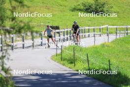 06.08.2024, Lenzerheide, Switzerland (SUI): Lea Meier (SUI), Kein Einaste (EST), coach Team Switzerland, (l-r) - Biathlon summer training, Lenzerheide (SUI). www.nordicfocus.com. © Manzoni/NordicFocus. Every downloaded picture is fee-liable.