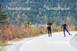 11.10.2024, Ramsau am Dachstein, Austria (AUT): Julia Simon (FRA), Jeanne Richard (FRA), (l-r) - Biathlon summer training, Dachsteinglacier, Ramsau am Dachstein (AUT). www.nordicfocus.com. © Manzoni/NordicFocus. Every downloaded picture is fee-liable.