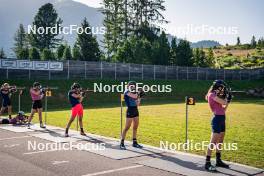 31.07.2024, Lavaze, Italy (ITA): Lara Wagner (AUT), Kristina Oberthaler (AUT), Lea Rothschopf (AUT), Anna Juppe (AUT), (l-r)  - Biathlon summer training, Lavaze (ITA). www.nordicfocus.com. © Barbieri/NordicFocus. Every downloaded picture is fee-liable.