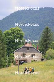 02.07.2024, Premanon, France (FRA): Emilien Jacquelin (FRA), Oscar Lombardot (FRA), Fabien Claude (FRA), Eric Perrot (FRA), (l-r) - Biathlon summer training, Premanon (FRA). www.nordicfocus.com. © Manzoni/NordicFocus. Every downloaded picture is fee-liable.