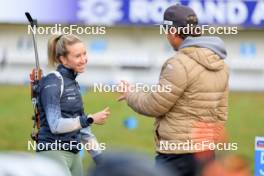 10.09.2024, Lenzerheide, Switzerland (SUI): Elisa Gasparin (SUI), Andreas Kuppelwieser (ITA), coach Team Switzerland, (l-r) - Biathlon summer training, Lenzerheide (SUI). www.nordicfocus.com. © Manzoni/NordicFocus. Every downloaded picture is fee-liable.