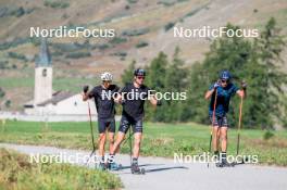 29.08.2024, Bessans, France (FRA): Eric Perrot, Emilien Jacquelin (FRA), Quentin Fillon-Maillet (FRA), (l-r) - Biathlon summer training, Bessans (FRA). www.nordicfocus.com. © Authamayou/NordicFocus. Every downloaded picture is fee-liable.