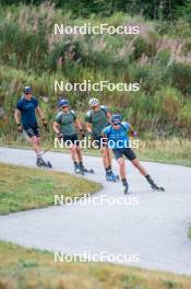 28.08.2024, Bessans, France (FRA): Emilien Jacquelin (FRA), Oscar Lombardot (FRA), Eric Perrot, Quentin Fillon-Maillet (FRA), (l-r) - Biathlon summer training, Bessans (FRA). www.nordicfocus.com. © Authamayou/NordicFocus. Every downloaded picture is fee-liable.