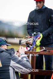 27.09.2024, Lavaze, Italy (ITA): Jonne Kahkonen (FIN), coach Team Italy, Lisa Vittozzi (ITA), (l-r) - Biathlon summer training, Lavaze (ITA). www.nordicfocus.com. © Barbieri/NordicFocus. Every downloaded picture is fee-liable.