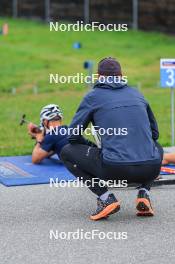 04.09.2024, Lenzerheide, Switzerland (SUI): Endre Stroemsheim (NOR), Siegfried Mazet (FRA) coach team Norway, (l-r) - Biathlon summer training, Lenzerheide (SUI). www.nordicfocus.com. © Manzoni/NordicFocus. Every downloaded picture is fee-liable.