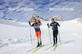 14.10.2024, Ramsau am Dachstein, Austria (AUT): Joscha Burkhalter (SUI), Niklas Hartweg (SUI), (l-r) - Biathlon summer training, Dachsteinglacier, Ramsau am Dachstein (AUT). www.nordicfocus.com. © Manzoni/NordicFocus. Every downloaded picture is fee-liable.