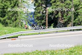 27.06.2024, Juf, Switzerland (SUI): Joscha Burkhalter (SUI), Sebastian Stalder (SUI), Gion Stalder (SUI), (l-r) - Biathlon summer training, Juf (SUI). www.nordicfocus.com. © Manzoni/NordicFocus. Every downloaded picture is fee-liable.