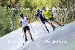 27.08.2024, Martell, Italy (ITA): Patrick Braunhofer (ITA), Lukas Hofer (ITA), Elia Zeni (ITA), (l-r) - Biathlon summer training, Martell (ITA). www.nordicfocus.com. © Vanzetta/NordicFocus. Every downloaded picture is fee-liable.