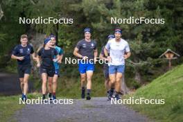 26.08.2024, Martell, Italy (ITA): Elia Zeni (ITA), Dorothea Wierer of Italy, Patrick Braunhofer (ITA), Didier Bionaz (ITA), Andrea Zattoni (ITA), coach Team Italy, Tommaso Giacomel (ITA), (l-r) - Biathlon summer training, Martell (ITA). www.nordicfocus.com. © Vanzetta/NordicFocus. Every downloaded picture is fee-liable.