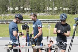 18.06.2024, Correncon-en-Vercors, France (FRA): Antonin Guigonnat (FRA), Emilien Claude (FRA), Remi Broutier (FRA), (l-r) - Biathlon summer training, Correncon-en-Vercors (FRA). www.nordicfocus.com. © Joly/NordicFocus. Every downloaded picture is fee-liable.