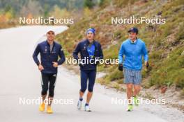 13.10.2024, Ramsau am Dachstein, Austria (AUT): Denys Nasyko (UKR), Artem Tyshchenko (UKR), Anton Dudchenko (UKR), (l-r) - Biathlon summer training, Ramsau am Dachstein (AUT). www.nordicfocus.com. © Manzoni/NordicFocus. Every downloaded picture is fee-liable.