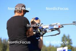 06.08.2024, Lenzerheide, Switzerland (SUI): Andreas Kuppelwieser (ITA), coach Team Switzerland, Gion Stalder (SUI), (l-r) - Biathlon summer training, Lenzerheide (SUI). www.nordicfocus.com. © Manzoni/NordicFocus. Every downloaded picture is fee-liable.