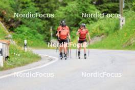 27.06.2024, Juf, Switzerland (SUI): Aita Gasparin (SUI), Joscha Burkhalter (SUI), Sebastian Stalder (SUI), Gion Stalder (SUI), Elisa Gasparin (SUI), (l-r) - Biathlon summer training, Juf (SUI). www.nordicfocus.com. © Manzoni/NordicFocus. Every downloaded picture is fee-liable.