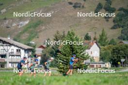 28.08.2024, Bessans, France (FRA): Emilien Jacquelin (FRA), Oscar Lombardot (FRA), Eric Perrot, Quentin Fillon-Maillet (FRA), (l-r) - Biathlon summer training, Bessans (FRA). www.nordicfocus.com. © Authamayou/NordicFocus. Every downloaded picture is fee-liable.