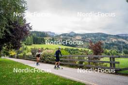 30.09.2024, Lavaze, Italy (ITA): Lisa Vittozzi (ITA), Mirco Romanin (ITA), coach Team Italy, (l-r) - Biathlon summer training, Lavaze (ITA). www.nordicfocus.com. © Barbieri/NordicFocus. Every downloaded picture is fee-liable.