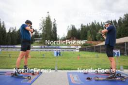 04.09.2024, Lenzerheide, Switzerland (SUI): Vetle Sjaastad Christiansen (NOR), Endre Stroemsheim (NOR), (l-r) - Biathlon summer training, Lenzerheide (SUI). www.nordicfocus.com. © Manzoni/NordicFocus. Every downloaded picture is fee-liable.