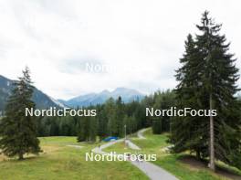 05.09.2024, Lenzerheide, Switzerland (SUI): Marthe Krakstad Johansen (NOR), Maren Kirkeeide (NOR), Juni Arnekleiv (NOR), Lea Meier (SUI), (l-r) - Biathlon summer training, Lenzerheide (SUI). www.nordicfocus.com. © Manzoni/NordicFocus. Every downloaded picture is fee-liable.