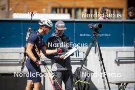 26.08.2024, Martell, Italy (ITA): Didier Bionaz (ITA), Fabio Cianciana (ITA), coach Team Italy, (l-r) - Biathlon summer training, Martell (ITA). www.nordicfocus.com. © Vanzetta/NordicFocus. Every downloaded picture is fee-liable.