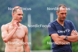 03.07.2024, Saint-Claude, France (FRA): Emilien Jacquelin (FRA), Stephane Bouthiaux (FRA), (l-r) - Biathlon summer training, Premanon (FRA). www.nordicfocus.com. © Manzoni/NordicFocus. Every downloaded picture is fee-liable.