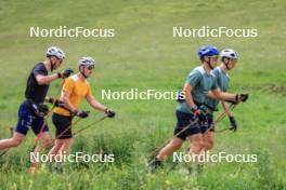 02.07.2024, Premanon, France (FRA): Emilien Jacquelin (FRA), Fabien Claude (FRA), Oscar Lombardot (FRA), Eric Perrot (FRA), (l-r) - Biathlon summer training, Premanon (FRA). www.nordicfocus.com. © Manzoni/NordicFocus. Every downloaded picture is fee-liable.