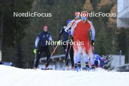 07.11.2024, Davos, Switzerland (SUI): Jeremy Finello (SUI), Gion Stalder (SUI), Sebastian Stalder (SUI), (l-r) - Biathlon training, snowfarming track, Davos (SUI). www.nordicfocus.com. © Manzoni/NordicFocus. Every downloaded picture is fee-liable.