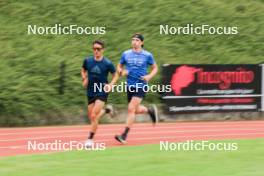 03.07.2024, Saint-Claude, France (FRA): Oscar Lombardot (FRA), Fabien Claude (FRA), (l-r) - Biathlon summer training, Premanon (FRA). www.nordicfocus.com. © Manzoni/NordicFocus. Every downloaded picture is fee-liable.