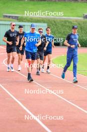 03.07.2024, Saint-Claude, France (FRA): Emilien Jacquelin (FRA), Eric Perrot (FRA), Fabien Claude (FRA), Romain Hurtault (FRA), Oscar Lombardot (FRA), (l-r) - Biathlon summer training, Premanon (FRA). www.nordicfocus.com. © Manzoni/NordicFocus. Every downloaded picture is fee-liable.