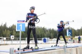 16.09.2024, Lenzerheide, Switzerland (SUI): Quentin Fillon Maillet (FRA), Oscar Lombardot (FRA), (l-r) - Biathlon summer training, Lenzerheide (SUI). www.nordicfocus.com. © Manzoni/NordicFocus. Every downloaded picture is fee-liable.