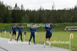 15.06.2024, Correncon-en-Vercors, France (FRA): Emilien Jacquelin (FRA), Quentin Fillon Maillet (FRA), Oscar Lombardot (FRA), Eric Perrot (FRA), (l-r) - Biathlon summer training, Correncon-en-Vercors (FRA). www.nordicfocus.com. © Joly/NordicFocus. Every downloaded picture is fee-liable.